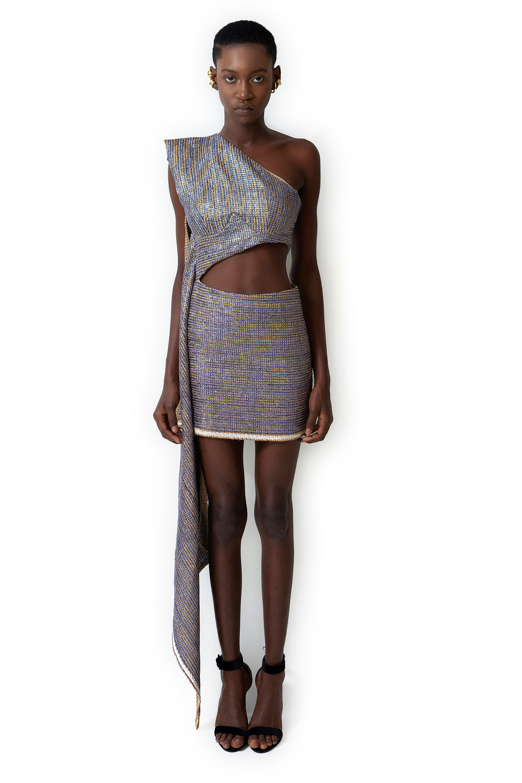 METALLIC CROP-SKIRT DRESS