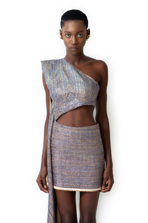 METALLIC CROP-SKIRT DRESS