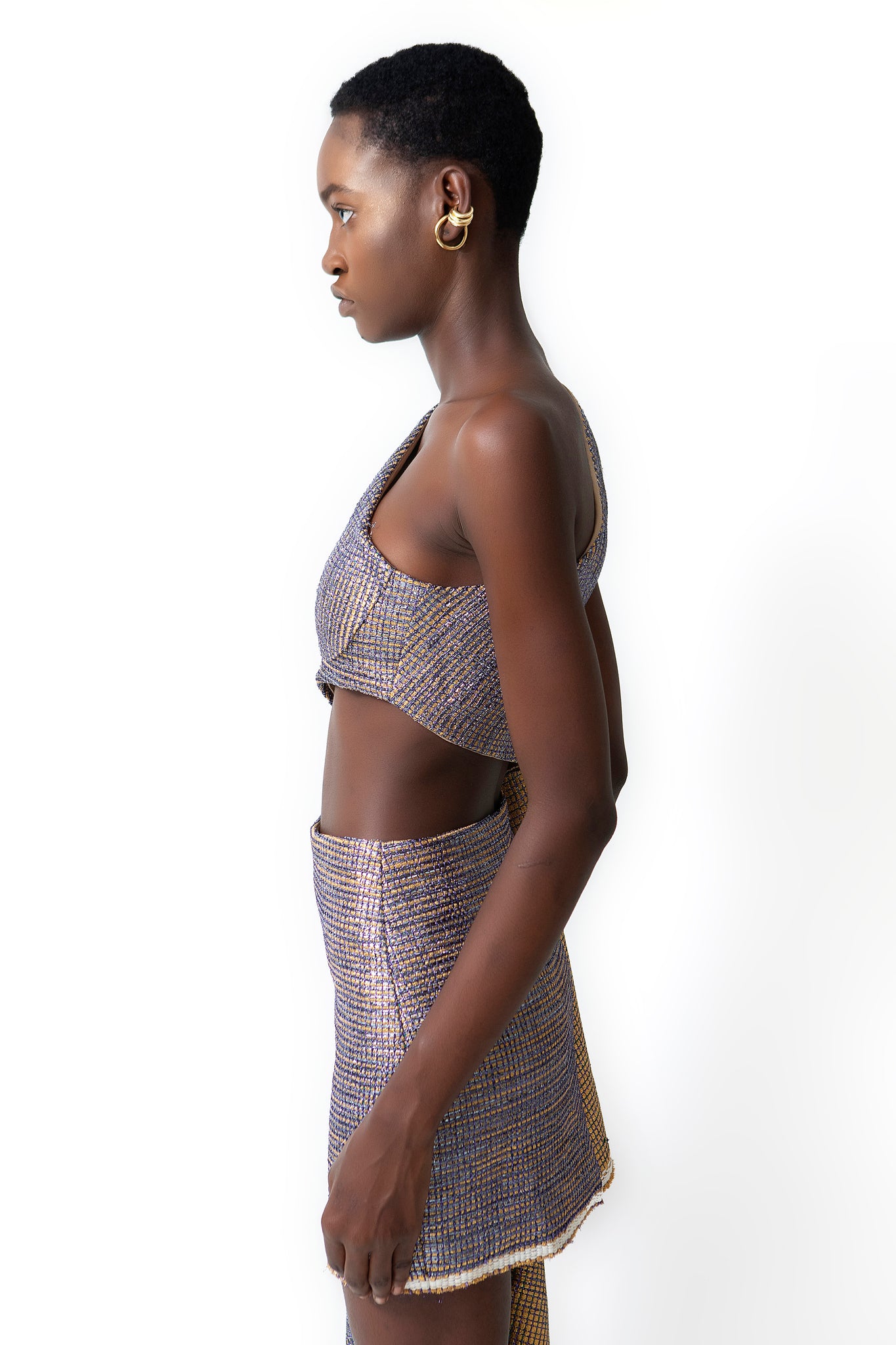METALLIC CROP-SKIRT DRESS