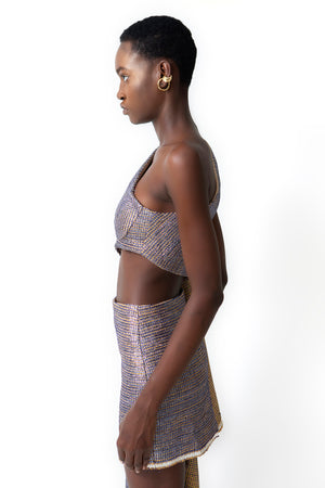 METALLIC CROP-SKIRT DRESS