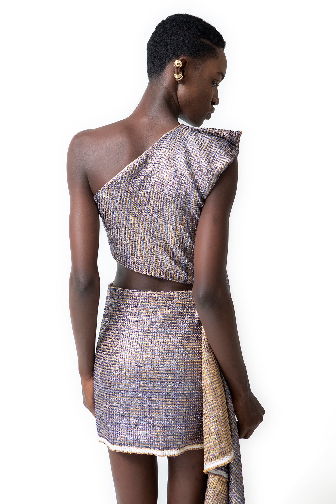 METALLIC CROP-SKIRT DRESS