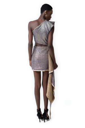 METALLIC CROP-SKIRT DRESS
